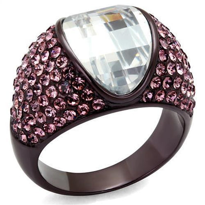 TK1692DC - IP Dark Brown (IP coffee) Stainless Steel Ring with AAA Grade CZ  in Clear-0