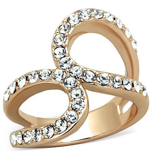 TK1695 - IP Rose Gold(Ion Plating) Stainless Steel Ring with Top Grade Crystal  in Clear-0