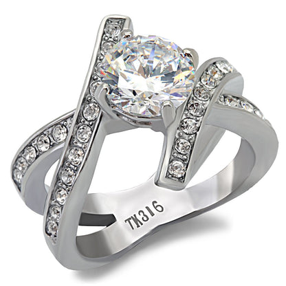 TK169 - High polished (no plating) Stainless Steel Ring with AAA Grade CZ  in Clear-0