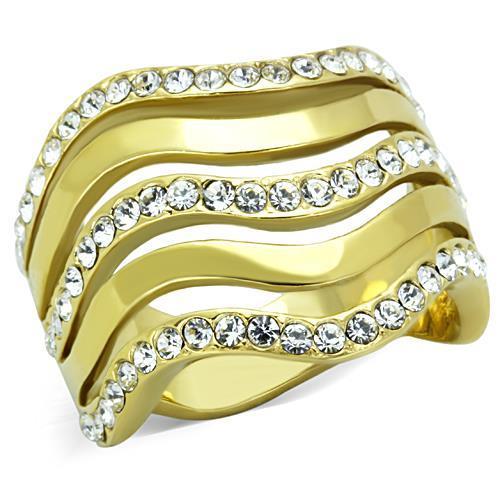 TK1700 - IP Gold(Ion Plating) Stainless Steel Ring with Top Grade Crystal  in Clear-0