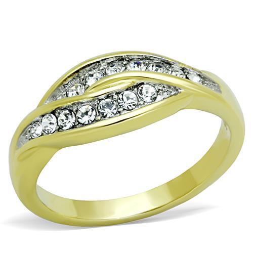 TK1704 - Two-Tone IP Gold (Ion Plating) Stainless Steel Ring with Top Grade Crystal  in Clear-0