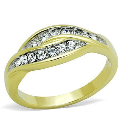 TK1704 - Two-Tone IP Gold (Ion Plating) Stainless Steel Ring with Top Grade Crystal  in Clear-0