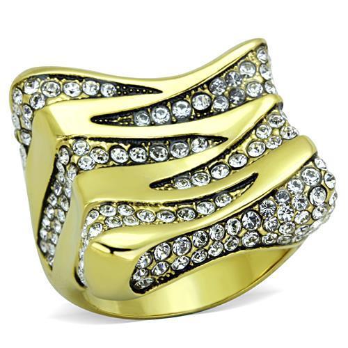 TK1709 - IP Gold(Ion Plating) Stainless Steel Ring with Top Grade Crystal  in Clear-0