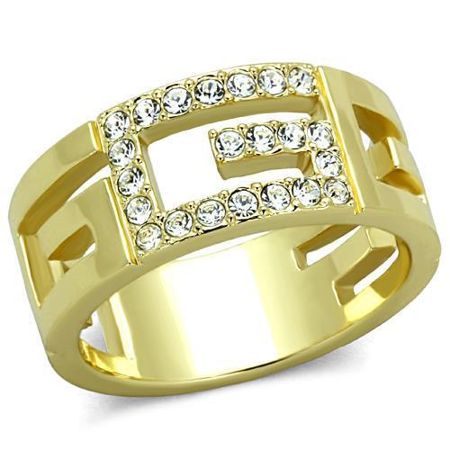 TK1712 - IP Gold(Ion Plating) Stainless Steel Ring with Top Grade Crystal  in Clear-0