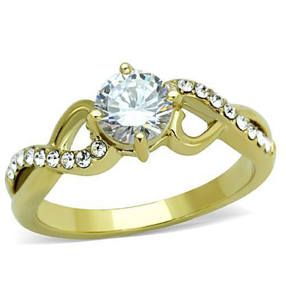 TK1722 - IP Gold(Ion Plating) Stainless Steel Ring with AAA Grade CZ  in Clear-0