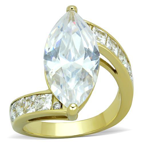 TK1723 - IP Gold(Ion Plating) Stainless Steel Ring with AAA Grade CZ  in Clear-0