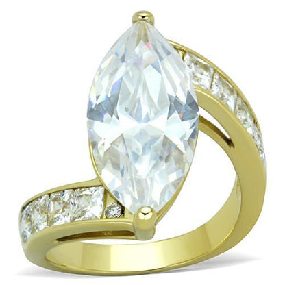 TK1723 - IP Gold(Ion Plating) Stainless Steel Ring with AAA Grade CZ  in Clear-0