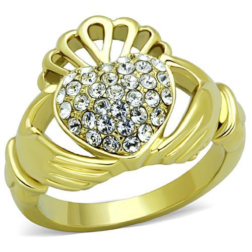 TK1724 - IP Gold(Ion Plating) Stainless Steel Ring with Top Grade Crystal  in Clear-0