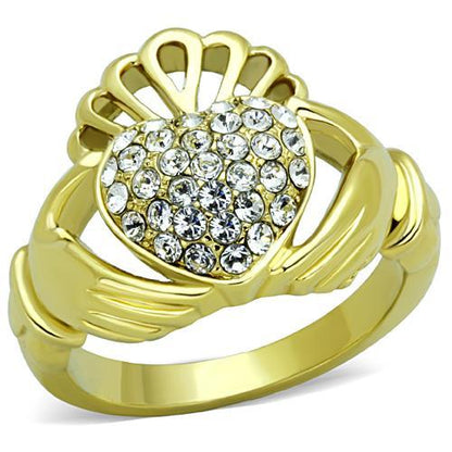 TK1724 - IP Gold(Ion Plating) Stainless Steel Ring with Top Grade Crystal  in Clear-0