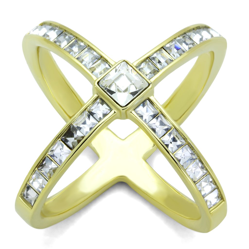 TK1726 - IP Gold(Ion Plating) Stainless Steel Ring with Top Grade Crystal  in Clear-0
