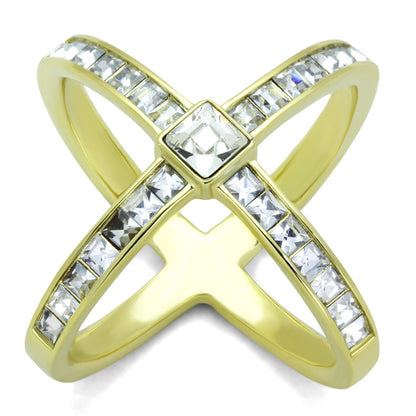 TK1726 - IP Gold(Ion Plating) Stainless Steel Ring with Top Grade Crystal  in Clear-0