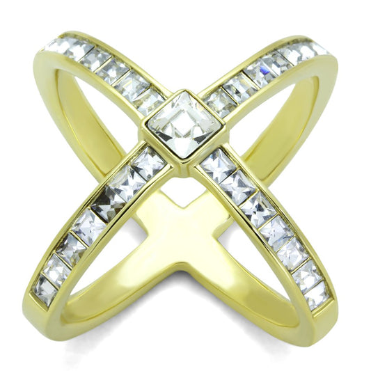 TK1726 - IP Gold(Ion Plating) Stainless Steel Ring with Top Grade Crystal  in Clear-0
