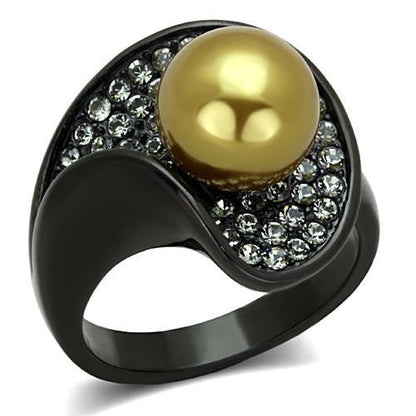 TK1732 - IP Black(Ion Plating) Stainless Steel Ring with Synthetic Pearl in Champagne-0