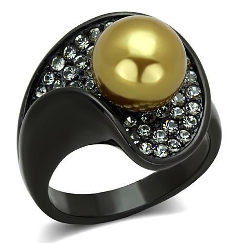 TK1732 - IP Black(Ion Plating) Stainless Steel Ring with Synthetic Pearl in Champagne-0