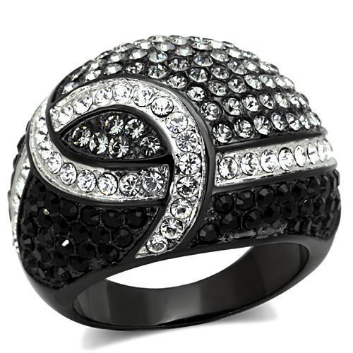 TK1733 - Two-Tone IP Black Stainless Steel Ring with Top Grade Crystal  in Black Diamond-0