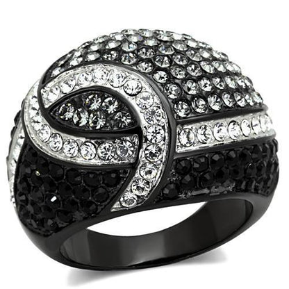 TK1733 - Two-Tone IP Black Stainless Steel Ring with Top Grade Crystal  in Black Diamond-0