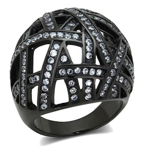 TK1734 - IP Black(Ion Plating) Stainless Steel Ring with AAA Grade CZ  in Clear-0