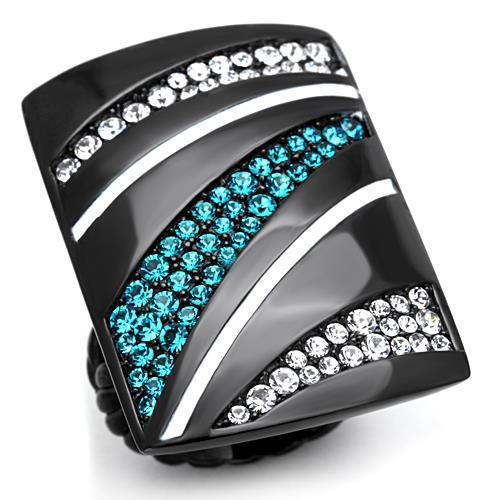 TK1736 - IP Black(Ion Plating) Stainless Steel Ring with Top Grade Crystal  in Blue Zircon-0