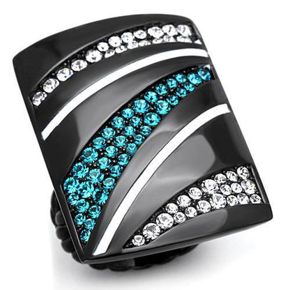 TK1736 - IP Black(Ion Plating) Stainless Steel Ring with Top Grade Crystal  in Blue Zircon-0