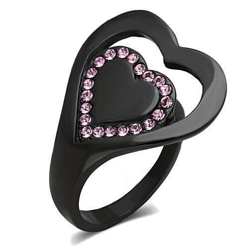 TK1737 - IP Black(Ion Plating) Stainless Steel Ring with Top Grade Crystal  in Light Rose-0