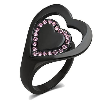 TK1737 - IP Black(Ion Plating) Stainless Steel Ring with Top Grade Crystal  in Light Rose-0