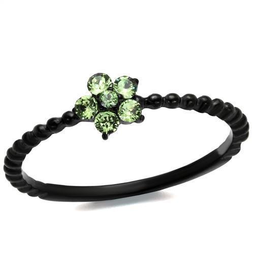 TK1739 - IP Black(Ion Plating) Stainless Steel Ring with Top Grade Crystal  in Peridot-0