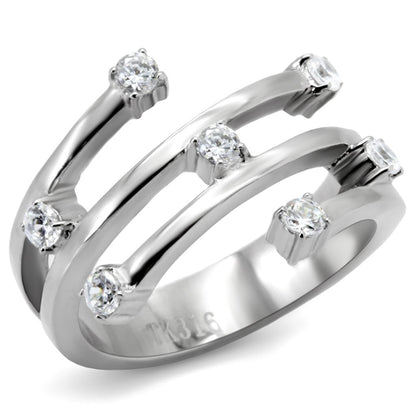 TK173 - High polished (no plating) Stainless Steel Ring with Top Grade Crystal  in Clear-0