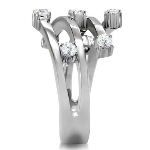 TK173 - High polished (no plating) Stainless Steel Ring with Top Grade Crystal  in Clear-4