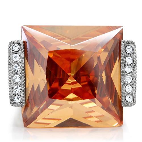 TK174 - High polished (no plating) Stainless Steel Ring with AAA Grade CZ  in Champagne-2