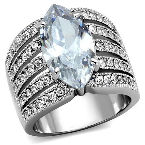 TK1752 - High polished (no plating) Stainless Steel Ring with AAA Grade CZ  in Clear-0