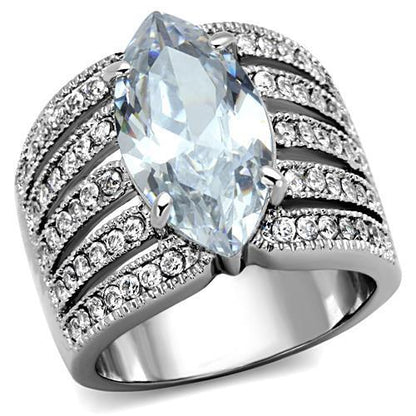 TK1752 - High polished (no plating) Stainless Steel Ring with AAA Grade CZ  in Clear-0