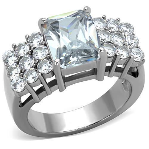 TK1753 - High polished (no plating) Stainless Steel Ring with AAA Grade CZ  in Clear-0