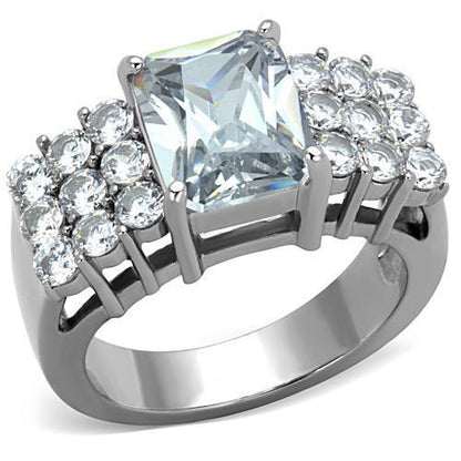 TK1753 - High polished (no plating) Stainless Steel Ring with AAA Grade CZ  in Clear-0