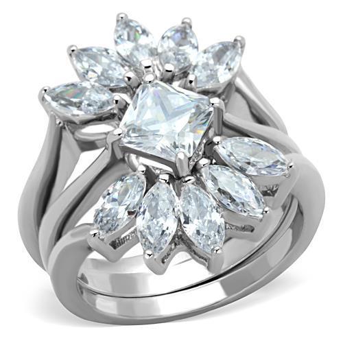 TK1756 - High polished (no plating) Stainless Steel Ring with AAA Grade CZ  in Clear-0