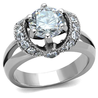 TK1757 - High polished (no plating) Stainless Steel Ring with AAA Grade CZ  in Clear-0