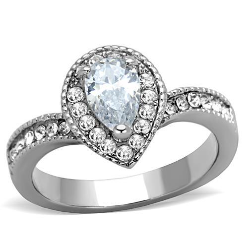TK1759 - High polished (no plating) Stainless Steel Ring with AAA Grade CZ  in Clear-0
