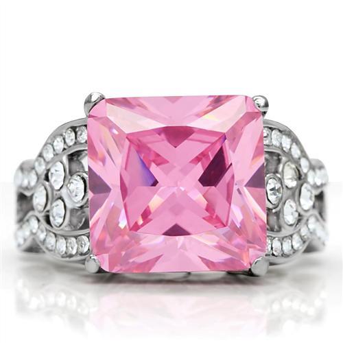 TK175 - High polished (no plating) Stainless Steel Ring with AAA Grade CZ  in Rose-2