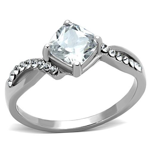 TK1761 - High polished (no plating) Stainless Steel Ring with AAA Grade CZ  in Clear-0