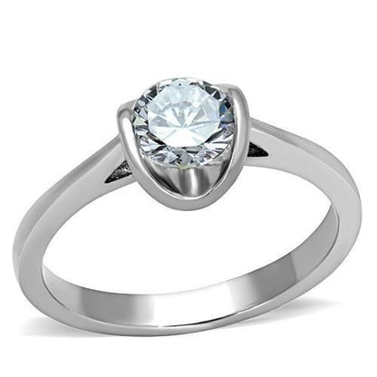 TK1763 - High polished (no plating) Stainless Steel Ring with AAA Grade CZ  in Clear-0