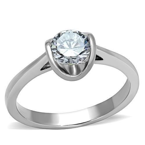 TK1763 - High polished (no plating) Stainless Steel Ring with AAA Grade CZ  in Clear-0