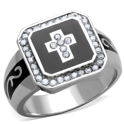 TK1766 - High polished (no plating) Stainless Steel Ring with AAA Grade CZ  in Clear-0