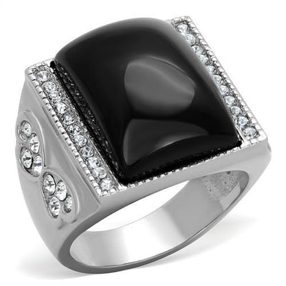 TK1767 - High polished (no plating) Stainless Steel Ring with Synthetic Synthetic Glass in Jet-0