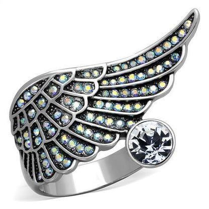 TK1769 - High polished (no plating) Stainless Steel Ring with Top Grade Crystal  in Clear-0