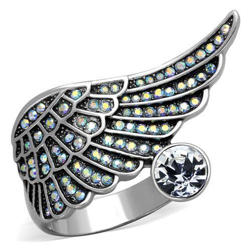 TK1769 - High polished (no plating) Stainless Steel Ring with Top Grade Crystal  in Clear-0