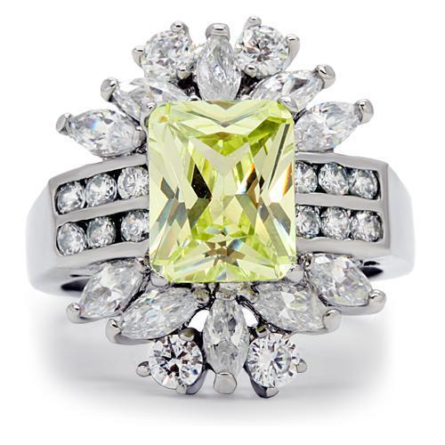 TK176 - High polished (no plating) Stainless Steel Ring with AAA Grade CZ  in Apple Green color-2