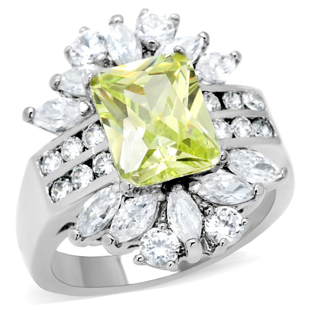 TK176 - High polished (no plating) Stainless Steel Ring with AAA Grade CZ  in Apple Green color-0
