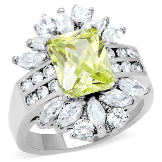 TK176 - High polished (no plating) Stainless Steel Ring with AAA Grade CZ  in Apple Green color-0
