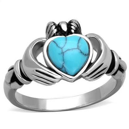 TK1770 - High polished (no plating) Stainless Steel Ring with Synthetic Turquoise in Sea Blue-0