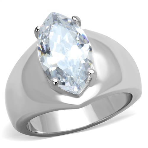 TK1774 - High polished (no plating) Stainless Steel Ring with AAA Grade CZ  in Clear-0