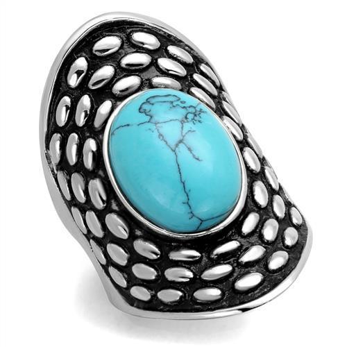 TK1780 - High polished (no plating) Stainless Steel Ring with Synthetic Turquoise in Sea Blue-0